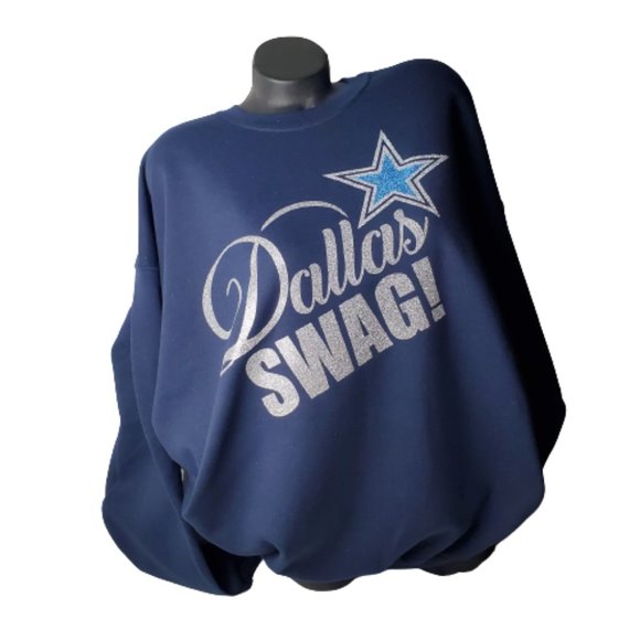 Dallas Swag Navy Sweatshirt with Shiny Glitter Lettering. - Picture 3 of 5
